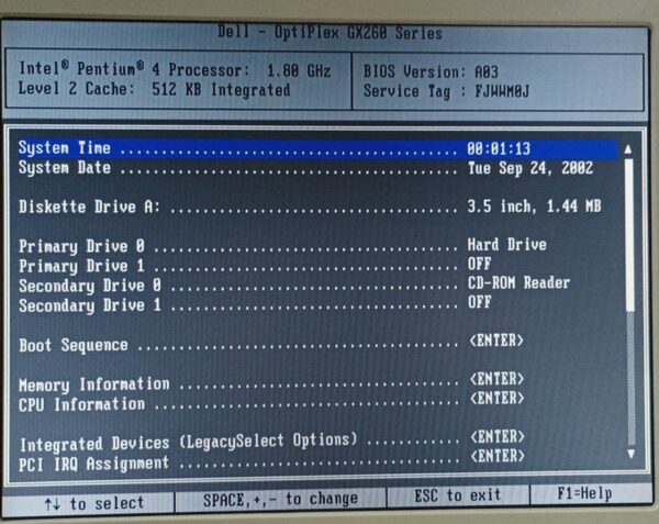 Dell optiplexGX260BIOS